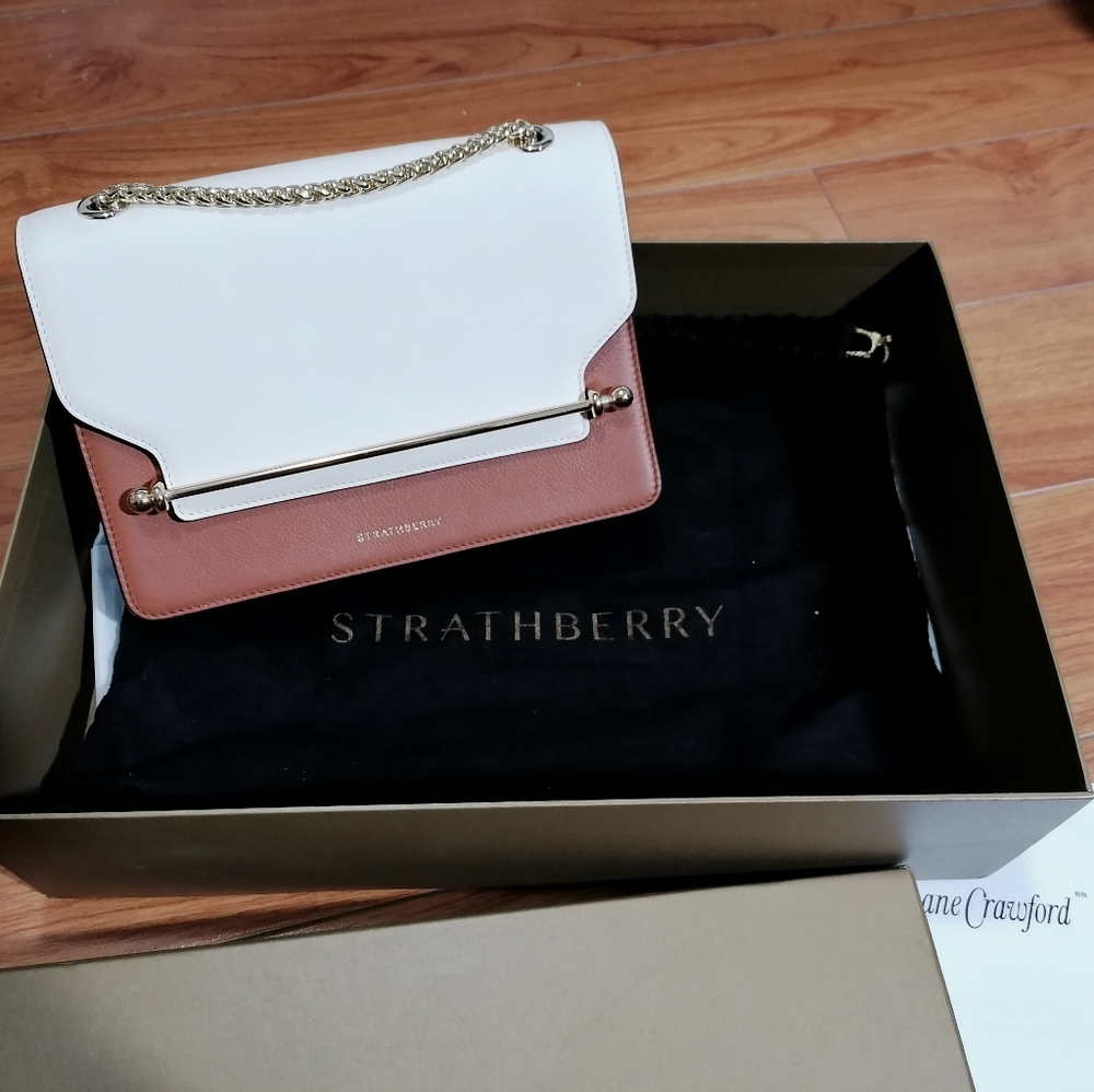 Strathberry Vanilla and Brown East/West Shoulder Bag